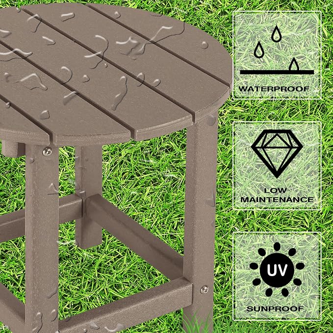 LZRS Round Adirondack Patio Side Table End Table, Outdoor Side Tables - Image 4