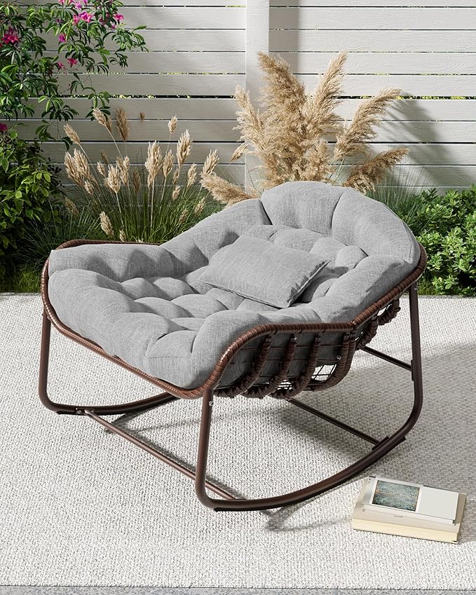 GarveeLife Outdoor Papasan Rocking Chair, Oversized Wicker Lounge Chair - Image 3