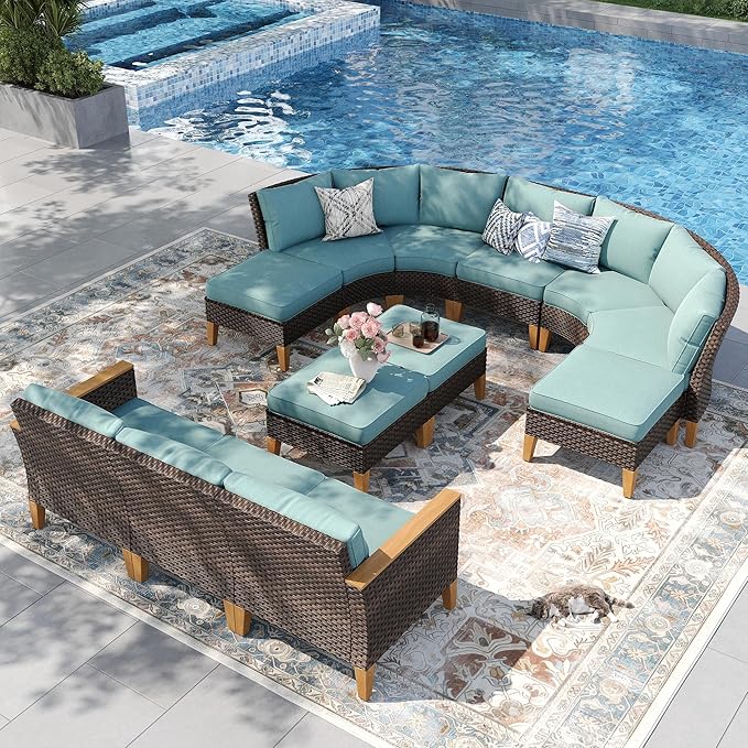 PHI VILLA 10-Piece Wicker Patio Furniture Set, Outdoor Half-Moon Curved by PHIVILLAThepioneerofcomfortablehouseholdsupplies