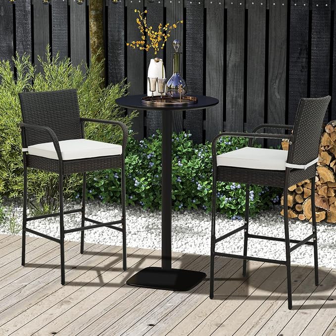 COSTWAY Wicker Bar Stools Set of 4, Patio Bar Height Chairs - Image 8