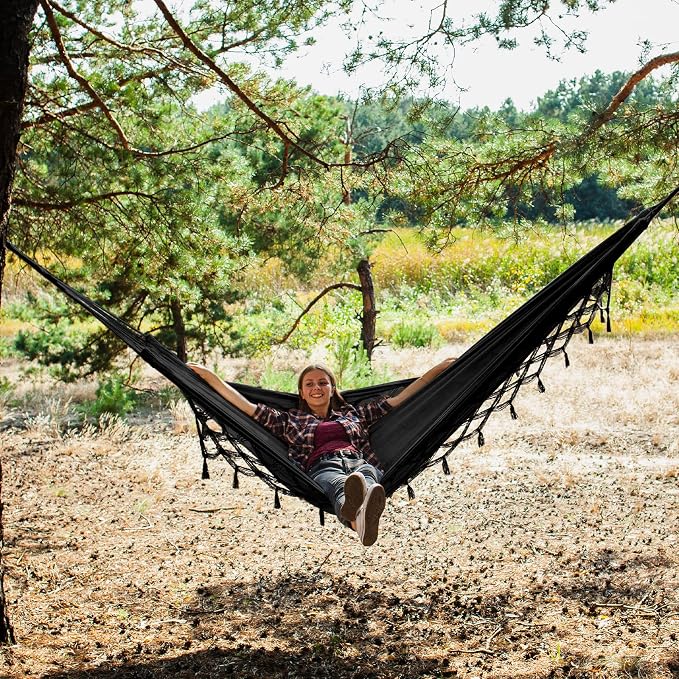 Bellzacasa Double Hammock, Heavy Duty 500 lb Load Capacity Tassels and Fishtail - Image 6