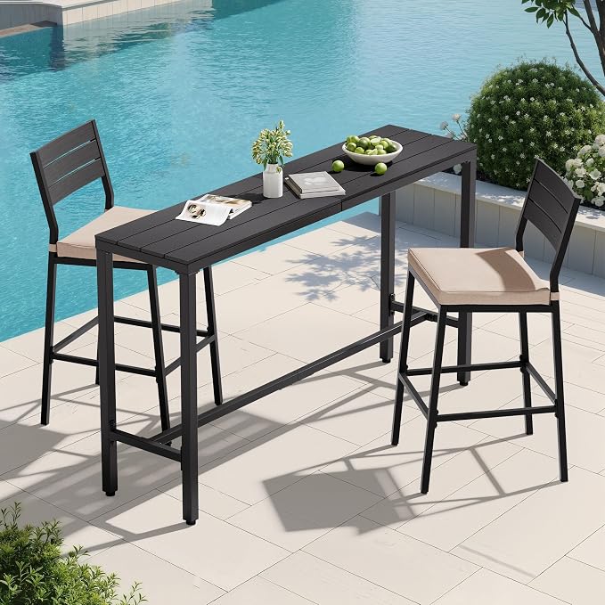 Crestlive Products Outdoor Bar Table and Chairs Set, 3 Piece Outside Patio Bar by CrestliveProducts