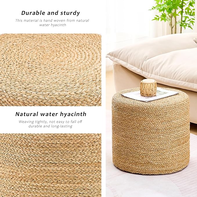 Handwoven Ottoman Pouf, Natural Seagrass Footstool, Round Braided Outdoor Seat - Image 5