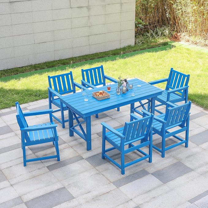 7 Pieces HDPE Outdoor Dining Set, Patio Dining Set by SeeHill