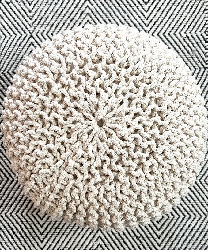 FRELISH DECOR Round Pouf Ottoman Hand Knitted 100% Cotton Pouf Foot Stool - Image 7