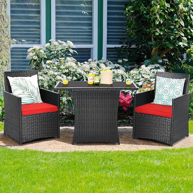 Tangkula 3 Pieces Patio Dining Set, Space-Saving PE Rattan Bistro Set - Image 3