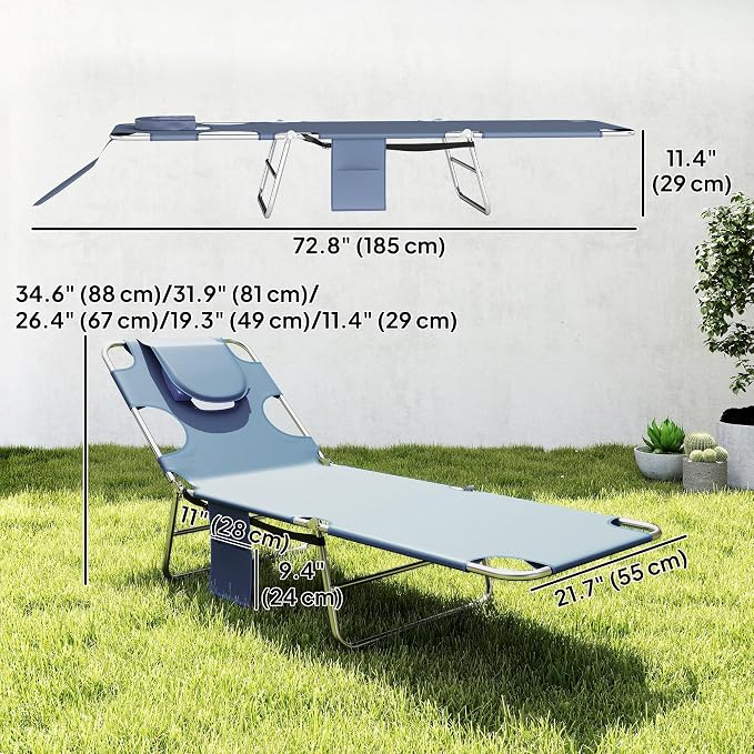 Outsunny Folding Beach Lounge Chair - Image 3