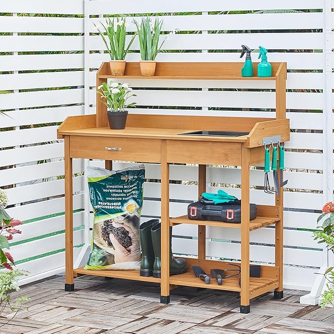 Topeakmart 45.2x17.7x47.6'' Potting Benches Outdoor Garden Potting Table Work - Image 3