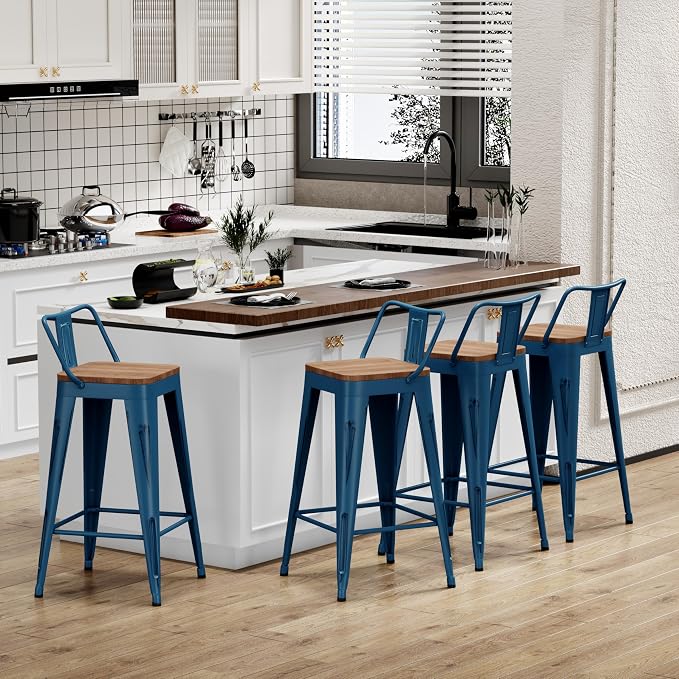 Alunaune 24" Metal Bar Stools Set of 4 Counter Height Barstools, Industrial - Image 9