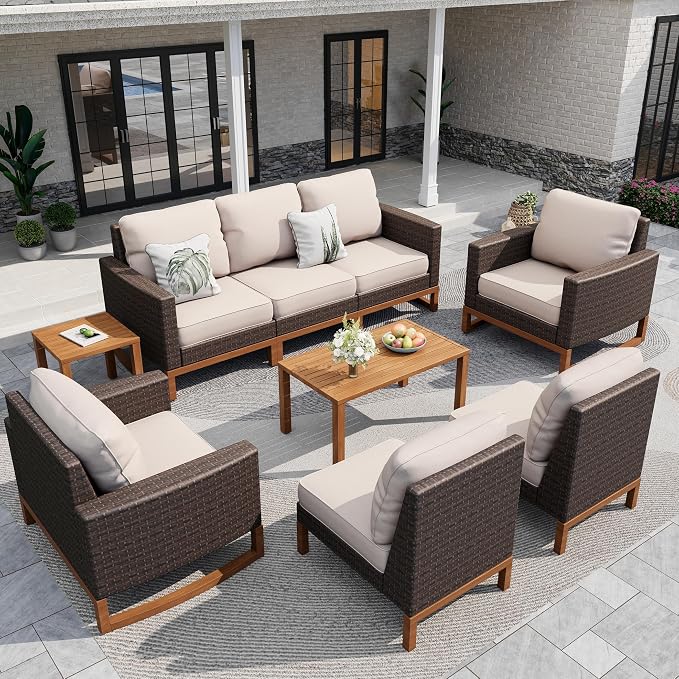 Sophia & William Large Patio Furniture Set, 8 Piece Luxury Rattan Outdoor by SophiaWilliam
