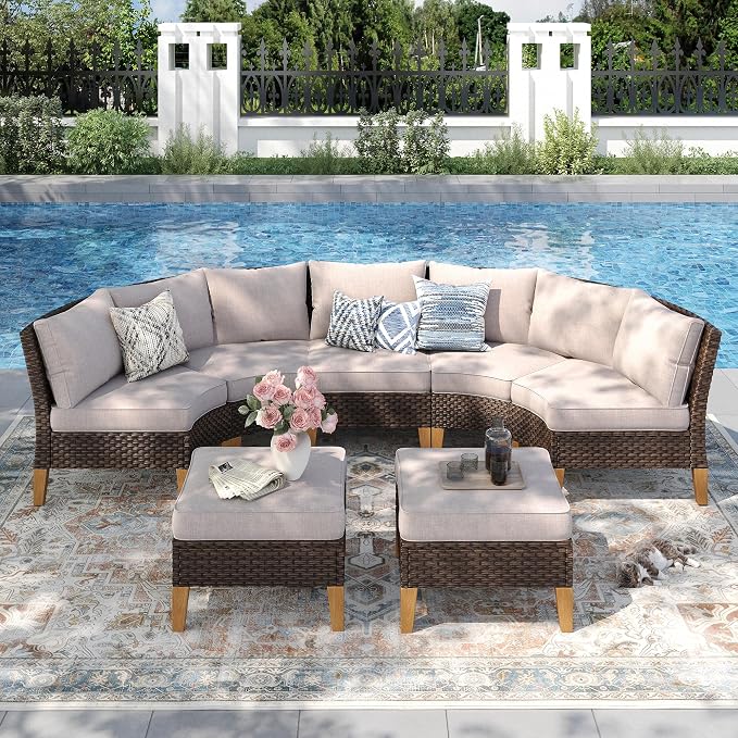 PHI VILLA 5-Piece Wicker Patio Furniture Set, Outdoor Sectional Sofa by PHIVILLAThepioneerofcomfortablehouseholdsupplies