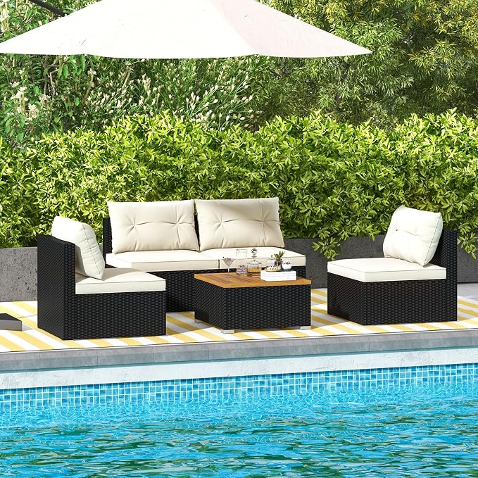 Tangkula 5 Piece Rattan Sofa Set, Patiojoy Outdoor Wicker Furniture Set - Image 3