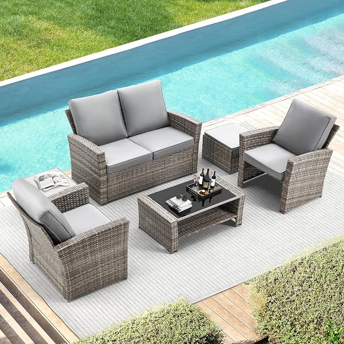GYUTEI 6 Pieces Patio Furniture Set, Outdoor Sectional Conversation Rattan Sofa - Image 6