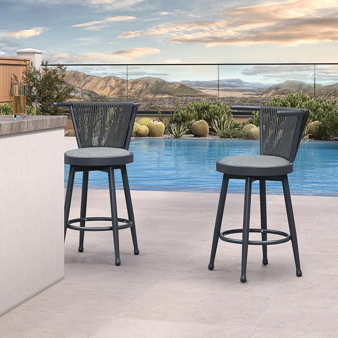 PURPLE LEAF Outdoor Swivel Counter Height Bar Stools Set of 2 Metal Modern - Image 3