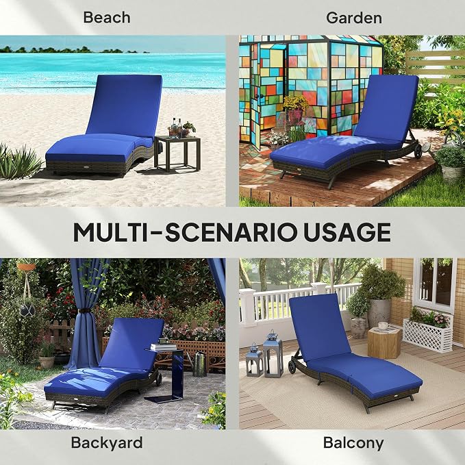 Outsunny Wicker Chaise Lounge Chair Outdoor - Image 7