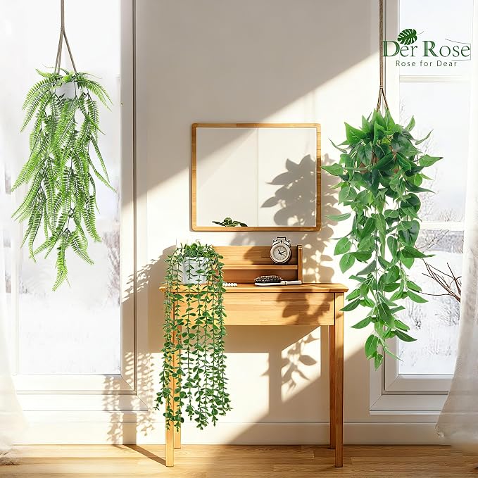 Der Rose 4Pcs Fake Plants Hanging Artificial Ivy Vine Faux Eucalyptus Hanging - Image 2