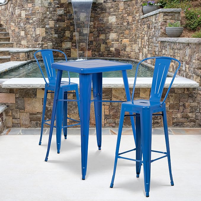 Flash Furniture Commercial Grade 23.75" Square Blue Metal Indoor-Outdoor Bar - Image 2