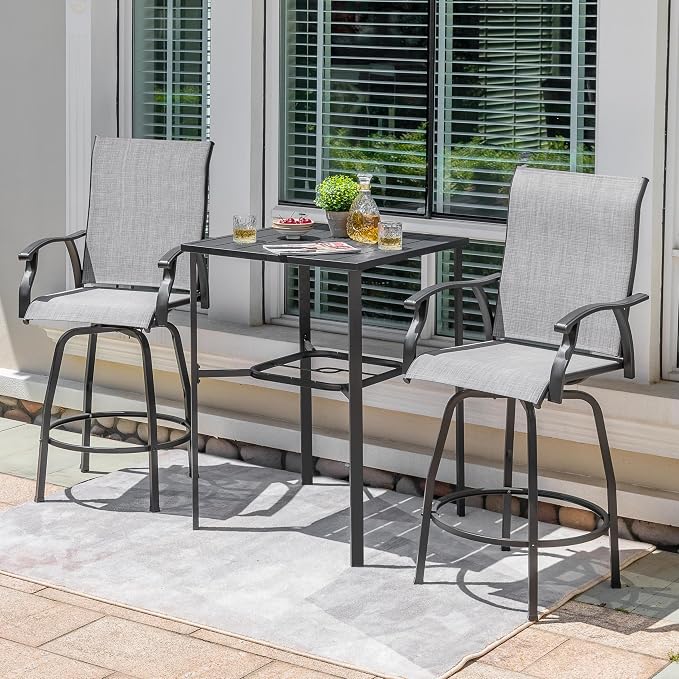 NUU GARDEN 3-Piece Outdoor Swivel Bar Set, All-Weather Textilene High Bistro - Image 9