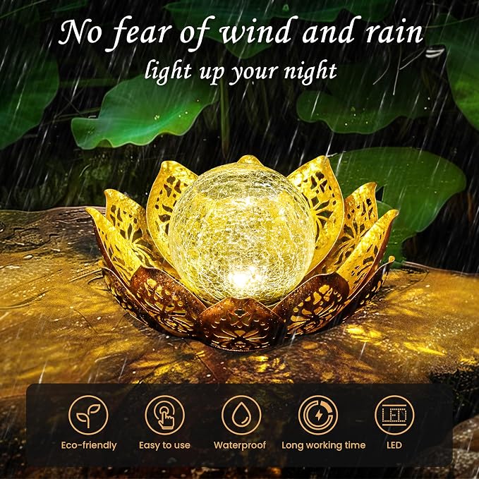 GIGALUMI Solar Lights Outdoor Garden Decor, Adjustable Metal Petal Lotus Flower - Image 7