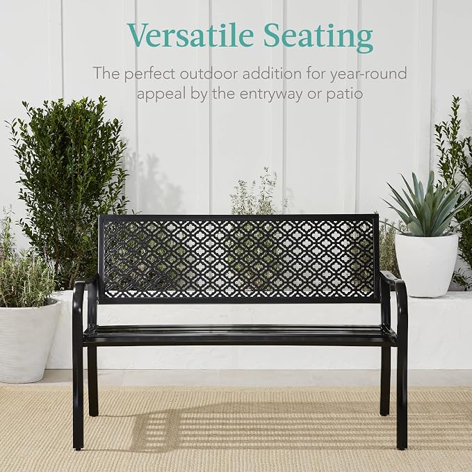 Best Choice Products Outdoor Bench 2-Person Metal Steel Benches Furniture - Image 6