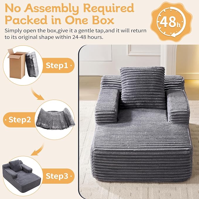 wanan 45.7" Chaise Lounge Chair Indoor, Corduroy Boneless Cloud Lounge Chair - Image 7