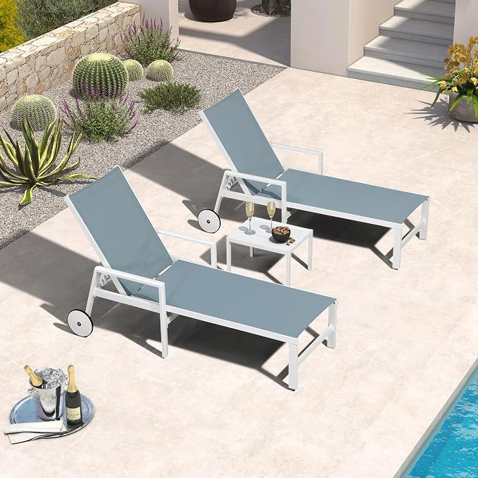 PURPLE LEAF Lounge Chair Outdoor Set 2 Pieces White Aluminum Chaise Lounge by PURPLELEAF