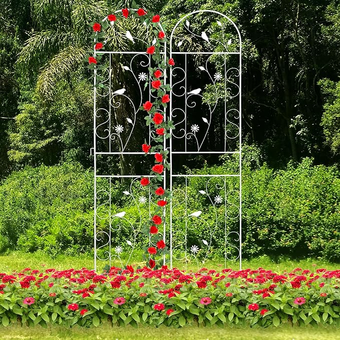 Metal Garden Trellis for Climbing Plants, 2 Pack 86.5" x 19.7" White Plant by FHWTY