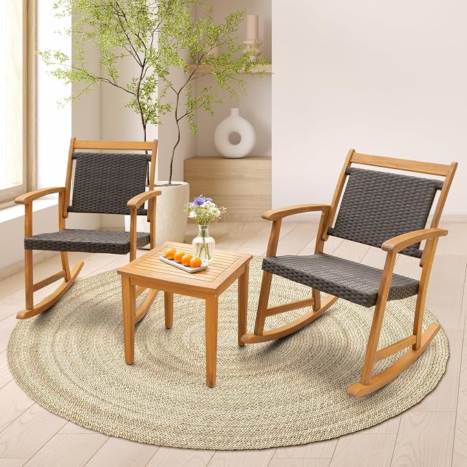 Solid Wood Wicker Rocking Chairs Set of 2 by Idzo