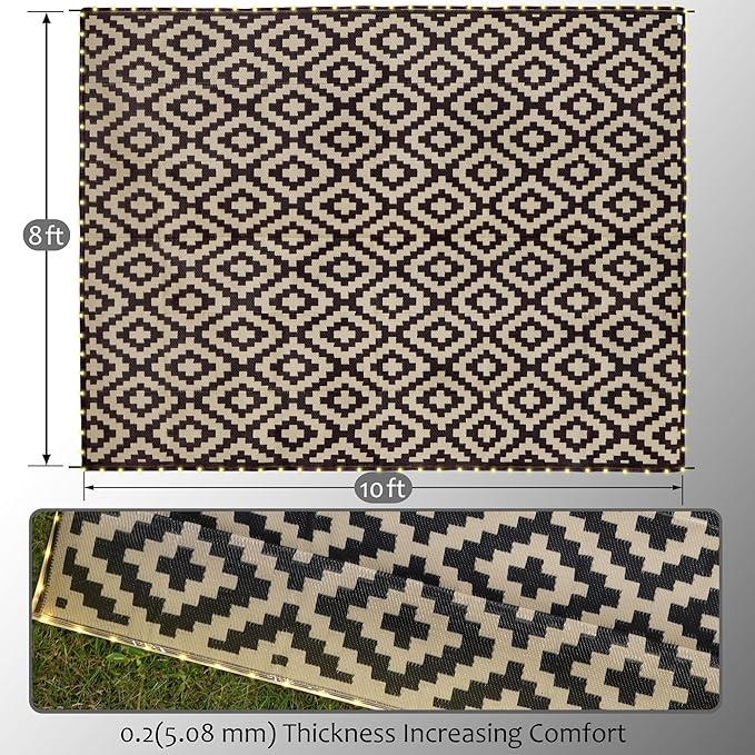 SAND MINE Reversible Mats with Led Strip Lights, Plastic Straw Rug, Modern Area - Image 2
