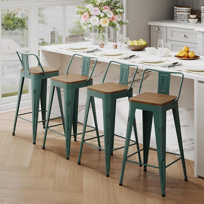 Andeworld Bar Stools Set of 4 Bar Height Stools Industrial Metal Barstools by Andeworld