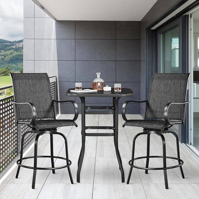 Yaheetech Patio Swivel Bar Stools Outdoor Chairs Set of 2 Outdoor High Bistro - Image 2
