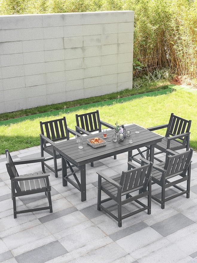 7 Pieces HDPE Outdoor Dining Set, Patio Dining Set - Image 9