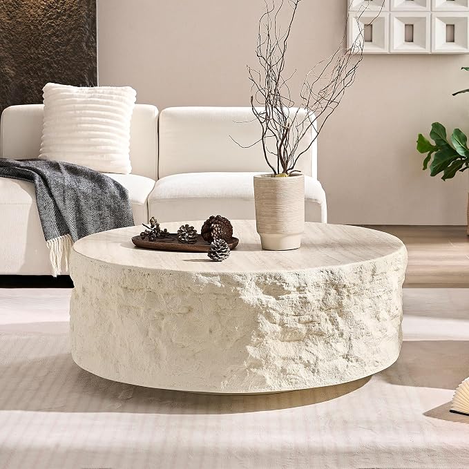 Round Coffee Table for Living Room Circle Coffee Table Modern Drum Center Table - Image 9