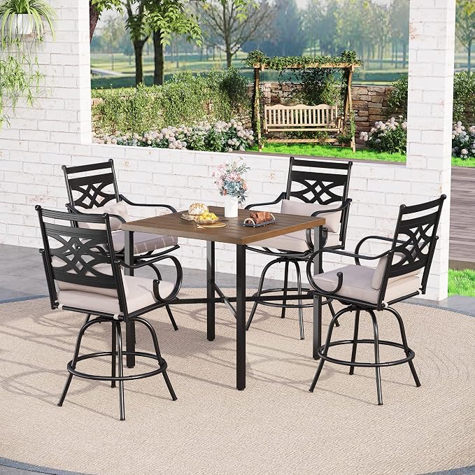 Sophia & William Outdoor Patio Bar Set 5 Piece High Dining Table and Chairs - Image 2