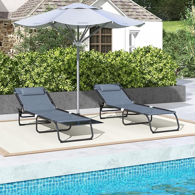 Outsunny Folding Chaise Lounge Chair Set of 2, Patio Sun Tanning Chair - Image 7
