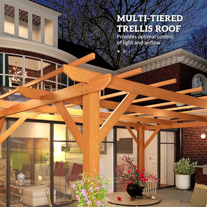 Outsunny 10' x 13' Outdoor Pergola, Wood Gazebo Grape Trellis - Image 4