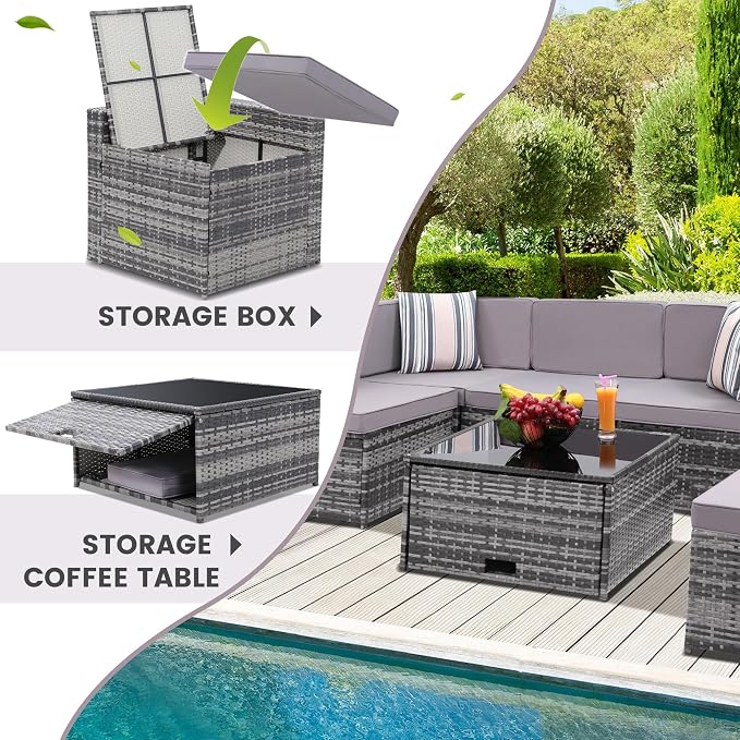 8-Piece Patio Furniture Set, Outdoor Wicker Rattan Sectional - Image 4
