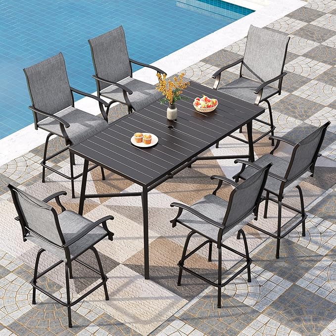 PHI VILLA 7 Piece High Top Patio Bar Set, Outdoor Bar Height Table and Chairs by PHIVILLAThepioneerofcomfortablehouseholdsupplies