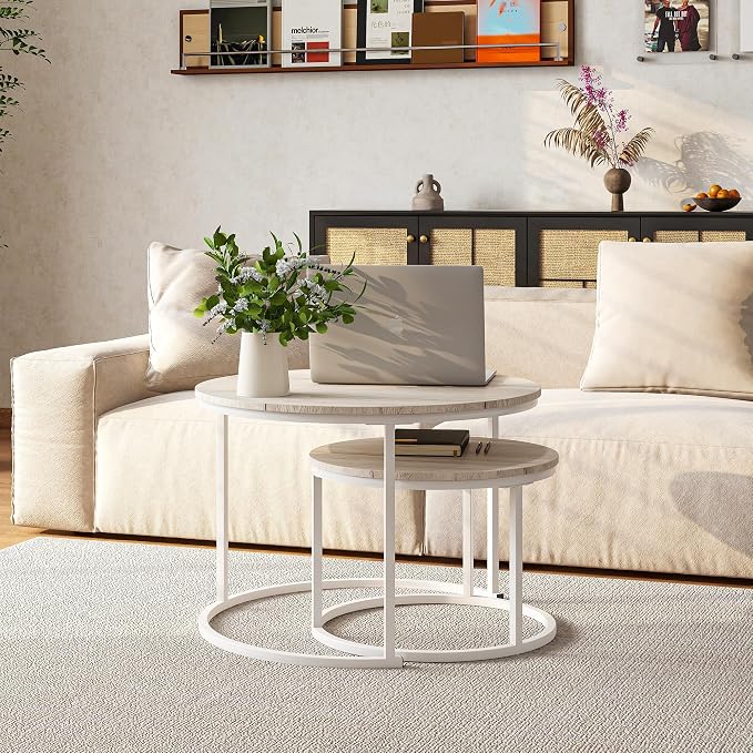 HOJINLINERO Round Coffee Table, Nesting Coffee Table Set of 2, Center Tables - Image 4