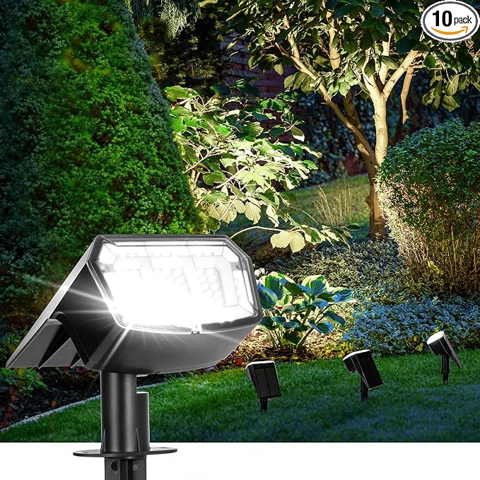 Solar Spot Lights Outdoor Waterproof 10 Pack IP65, 63 LED 3 Lighting Modes by AUDERWIN