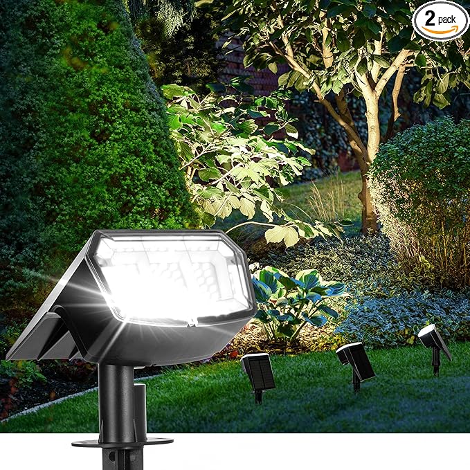 Solar Spot Lights Outdoor Waterproof 2 Pack IP65, 63 LED 3 Lighting Modes by AUDERWIN