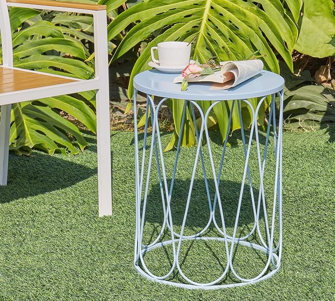HFHOME Set of 3 Metal Outdoor Side Table, Nesting Round Coffee Table - Image 7