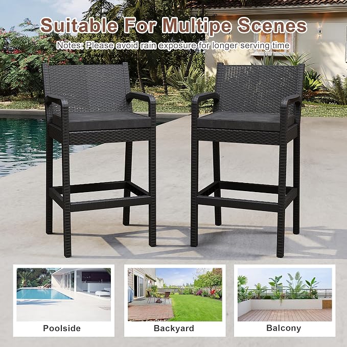 Outdoor Bar Stools Set of 2, Wicker Bar Chair - Image 6
