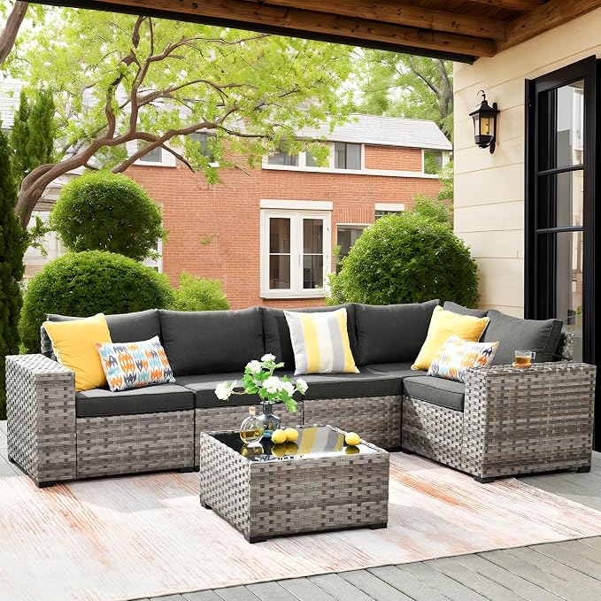 ovios 6 Pieces Patio Furniture Set, Outdoor Wicker Sectional Sofa by OVIOS