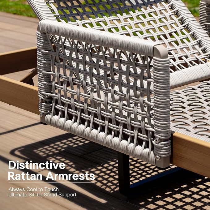 PURPLE LEAF 3 Pieces Outdoor Chaise Lounge Set Rattan Wicker Lounger - Image 5