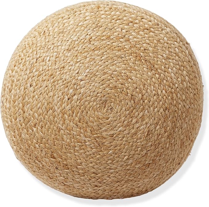 Casafield Hand-Braided Jute Pouf Ottoman Footrest, Natural Woven Boho Floor - Image 5