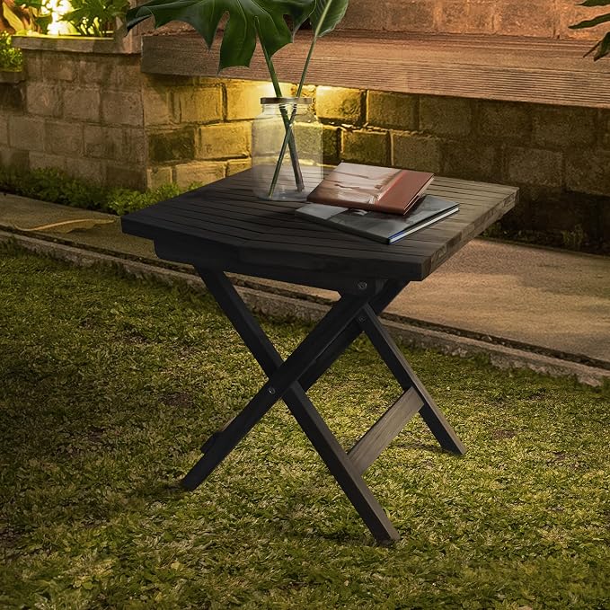 Melino Wooden Folding Outdoor Side Table, FSC Certified Acacia Weatherproof - Image 2