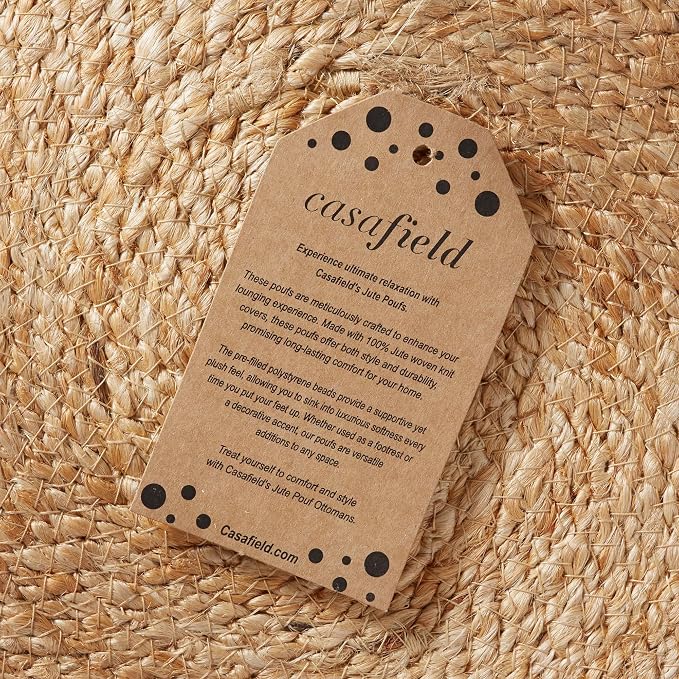 Casafield Hand-Braided Jute Pouf Ottoman Footrest, Natural Boho Home Decor - Image 7