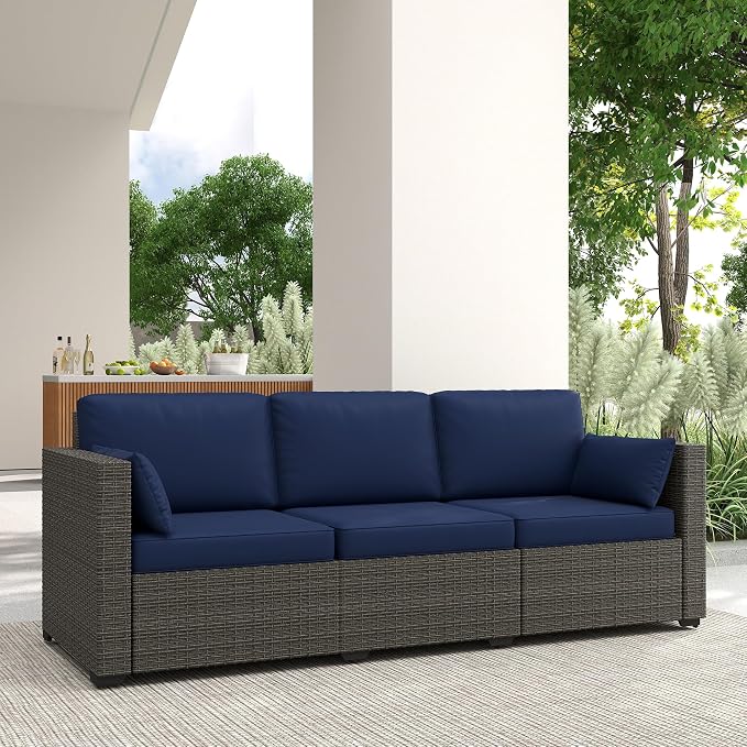 Outsunny Patio Couch PE Wicker Deep Seating Outdoor Sofa - Image 8