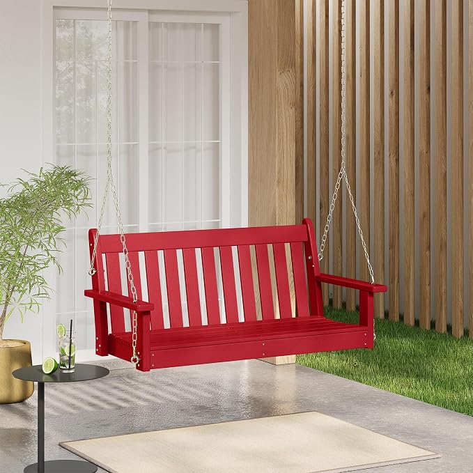 COSTAELM Paradise Outdoor Patio HDPE Hanging Front Porch Swing Bench - Image 2